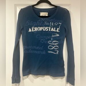 Y2K Aeropostale Teal Waffle Knit Long-Sleeve Henley Top
